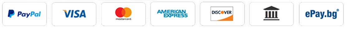 PayPal, VISA, MasterCard, American Express, Discover, Банков превод, ePay BG